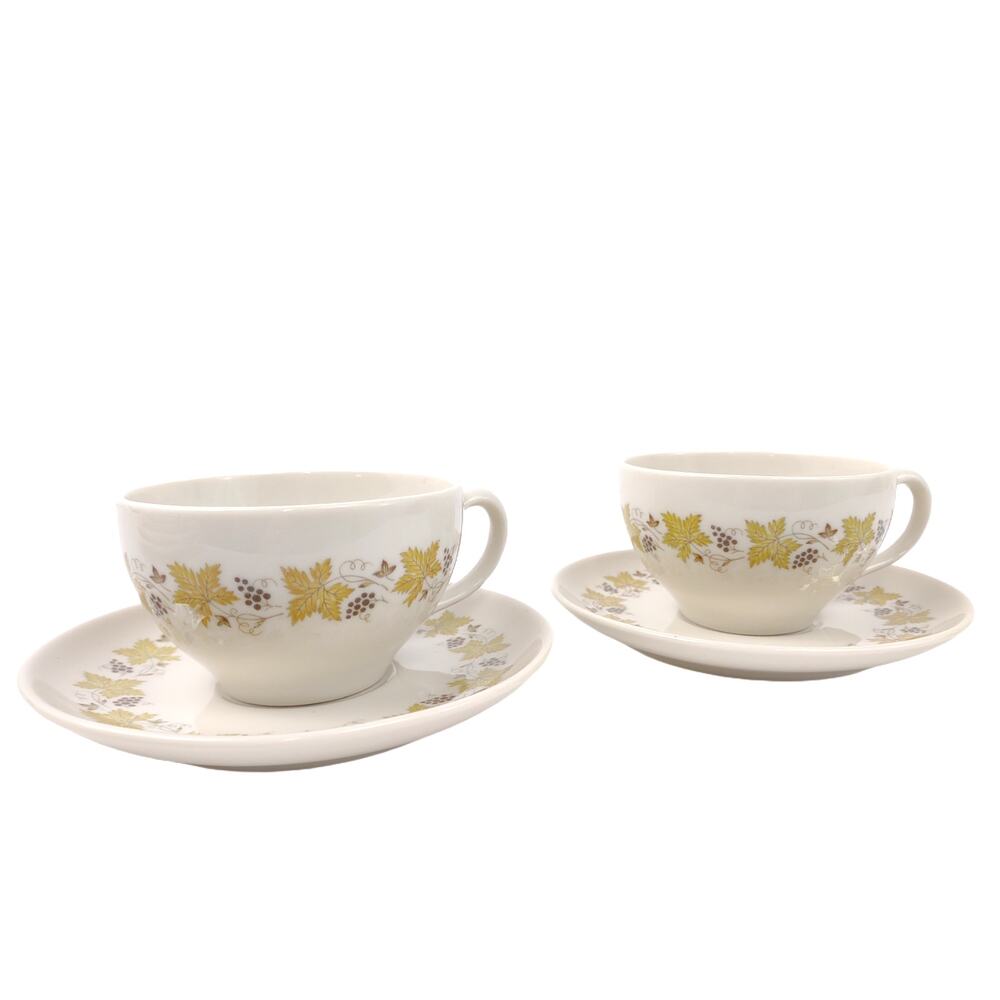 Set of 2 Syracuse China VINTAGE Cups & Saucers c1966-70, Grape Leaves Carefree